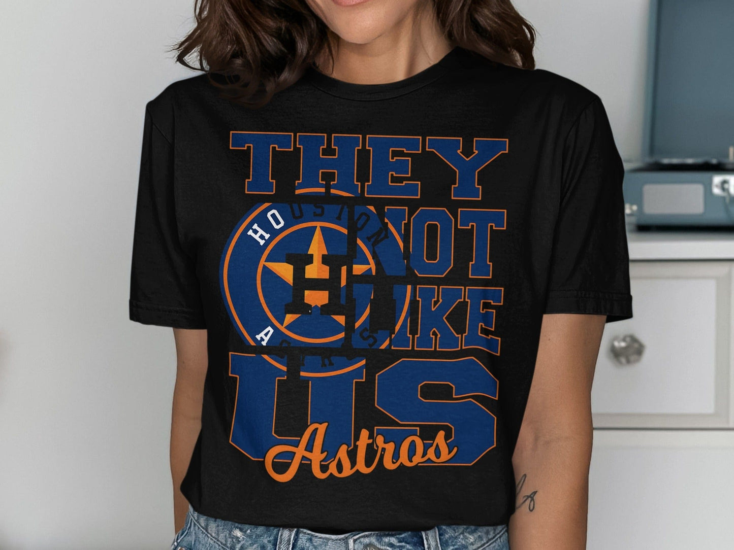 JPD Physical Item They Not Like Us Astros Emblem Design Graphic T-Shirt
