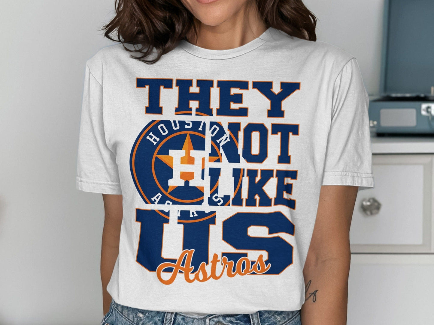 JPD Physical Item They Not Like Us Astros Emblem Design Graphic T-Shirt