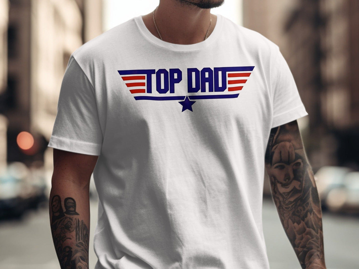 Jen Peete Designs Physical Item Top Dad Star With Wings for Fathers Day Graphic T-Shirt