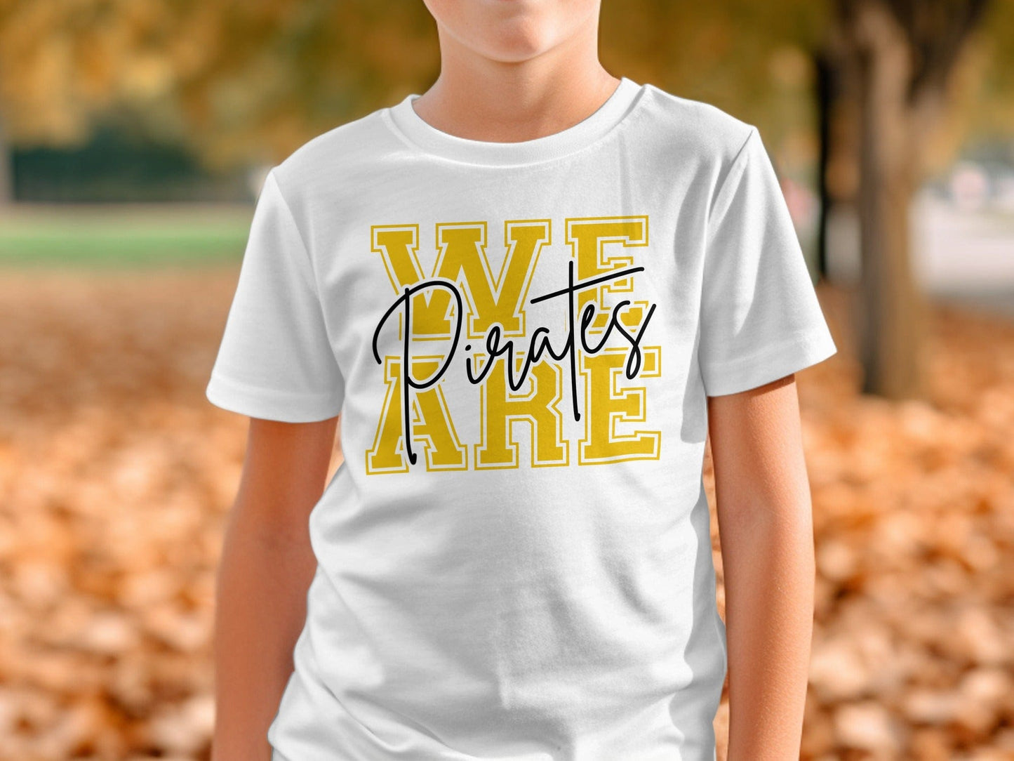Jen Peete Designs Physical Item We Are Pirates Cursive Lettering Spirit Shirt