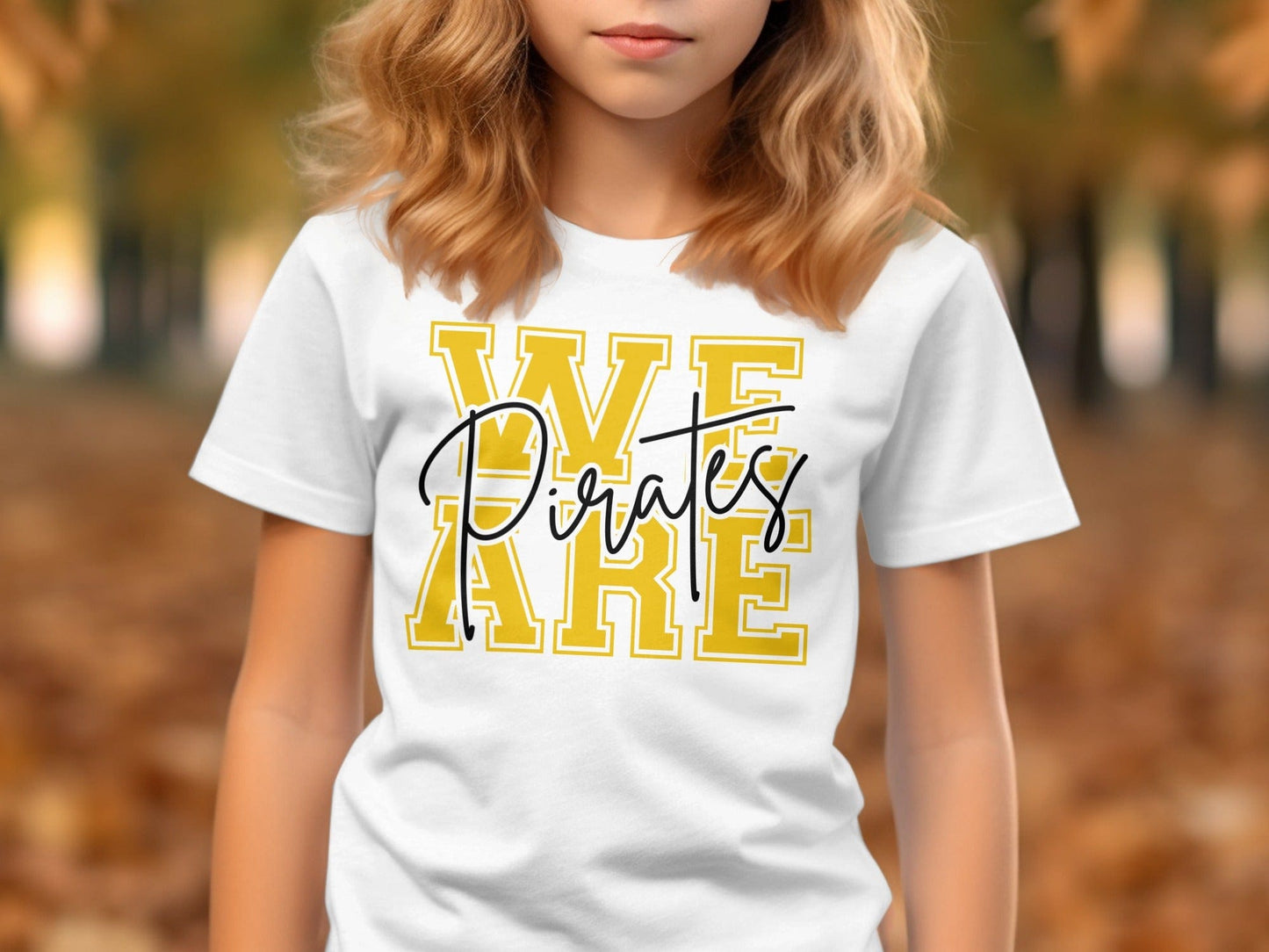 Jen Peete Designs Physical Item We Are Pirates Cursive Lettering Spirit Shirt