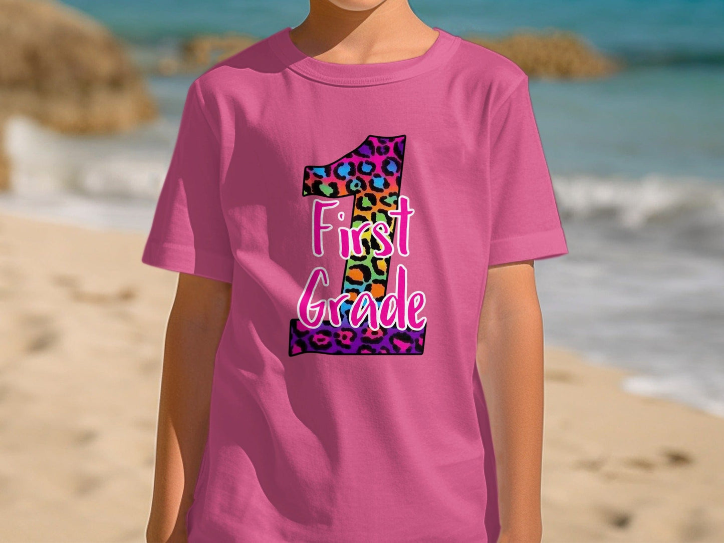 Jen Peete Designs Youth Clothing 1st Grade Leopard Print Back to School Graphic T-Shirts
