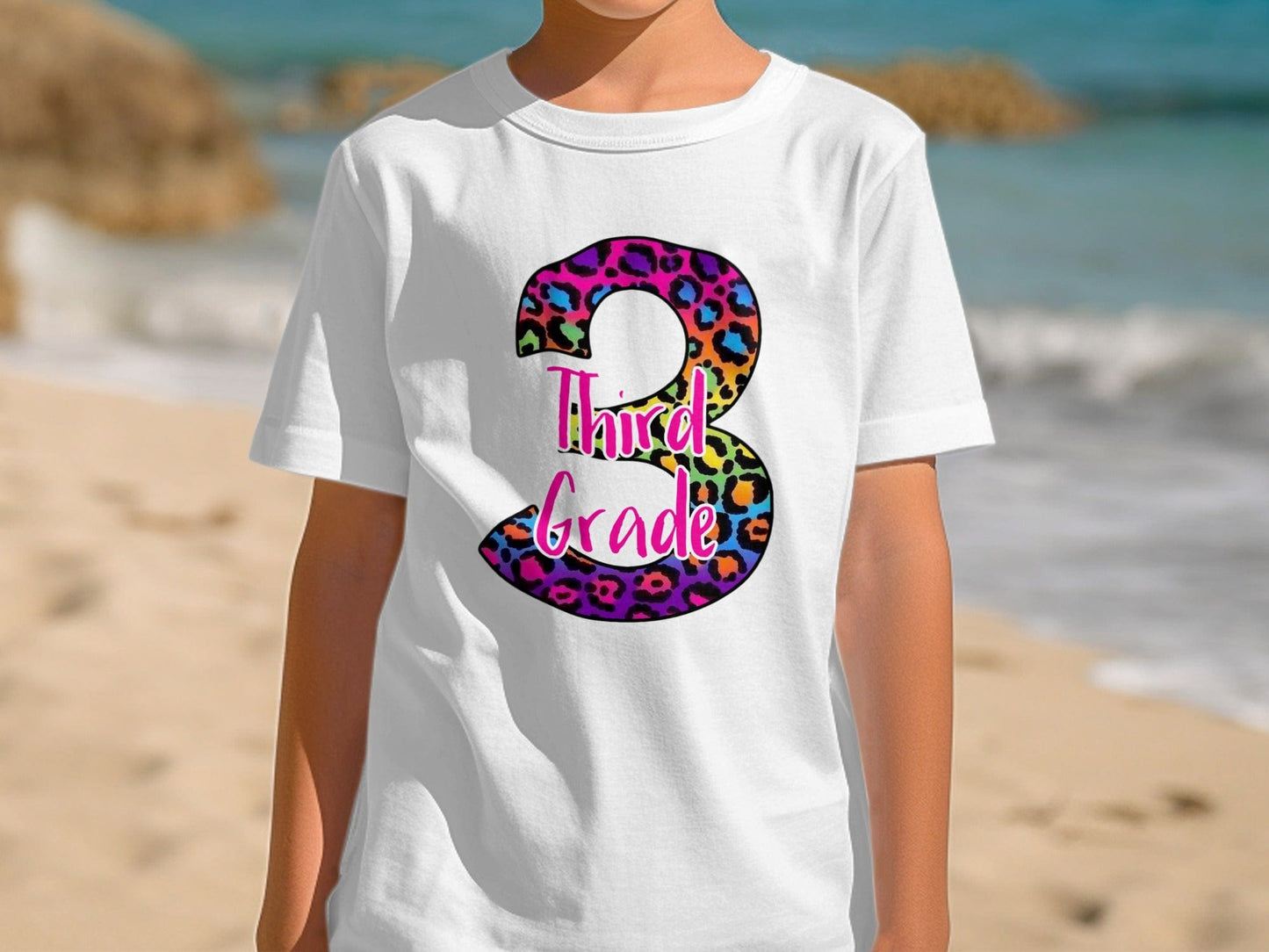 Jen Peete Designs Youth Clothing 3rd Grade Leopard Print Back to School T-Shirts
