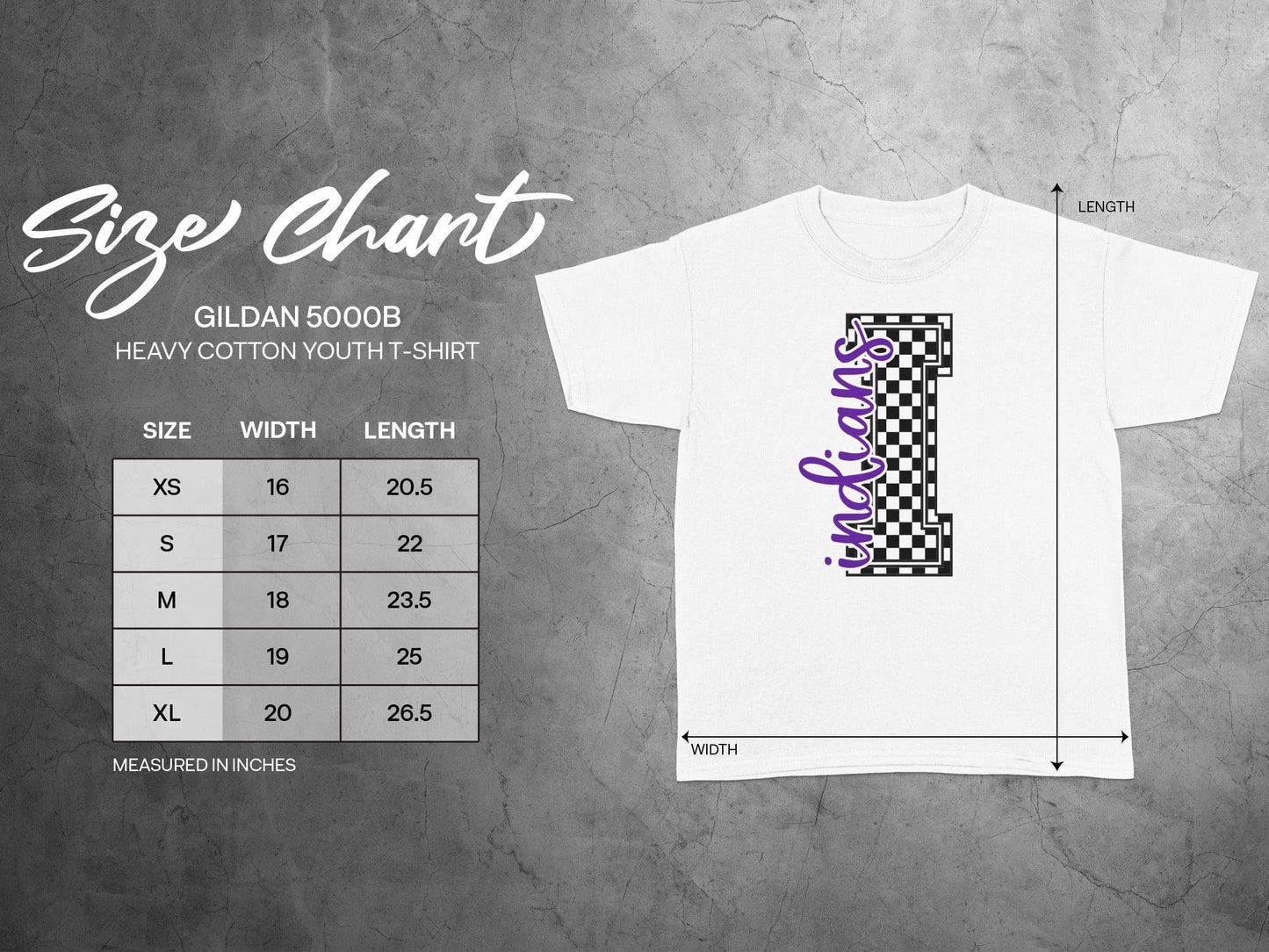 Jen Peete Designs Youth Clothing Cursive Indians Spirit Shirt with Checkered I