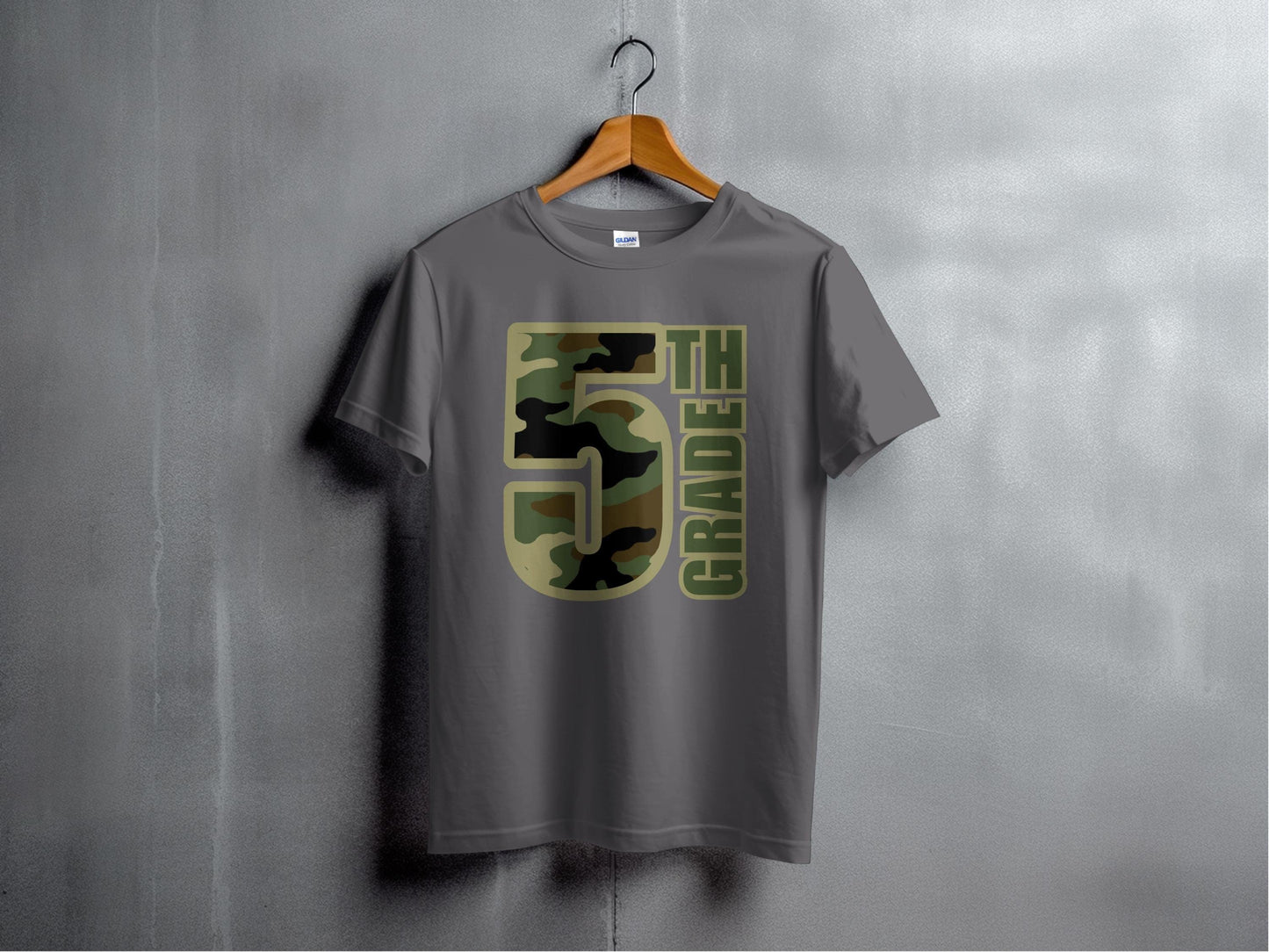 Jen Peete Designs Youth Clothing Fifth Grade Camouflage Back to School T-Shirt