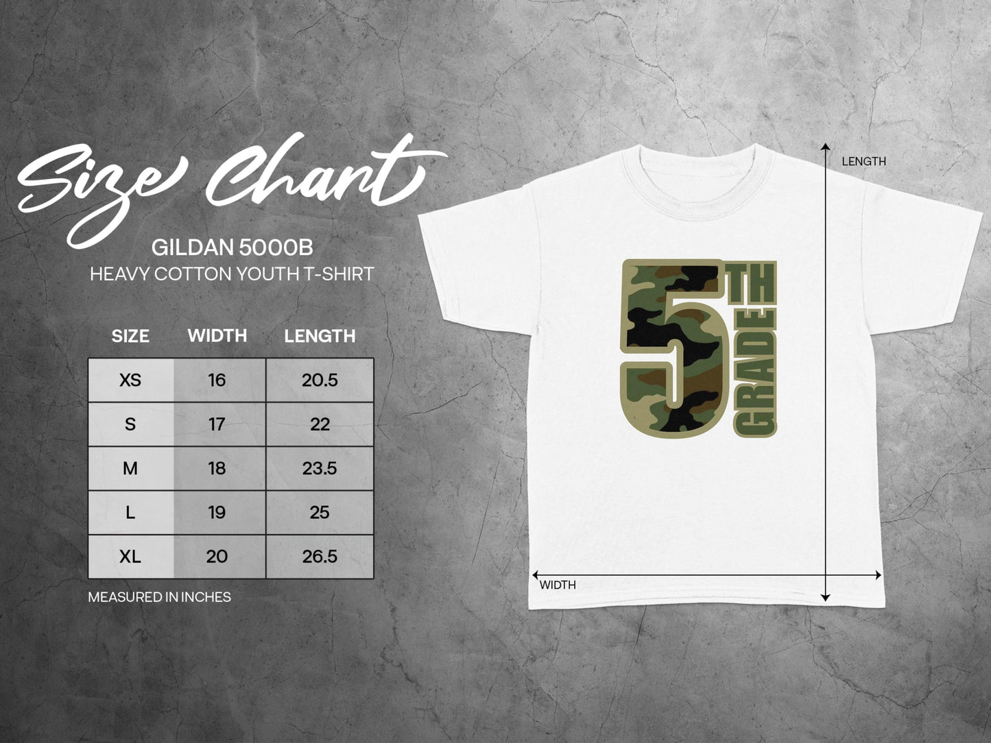 Jen Peete Designs Youth Clothing Fifth Grade Camouflage Back to School T-Shirt