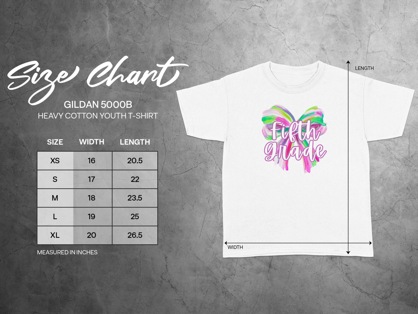 Jen Peete Designs Youth Clothing Fifth Grade Colorful Brush Strokes Bow Back to School T-Shirt