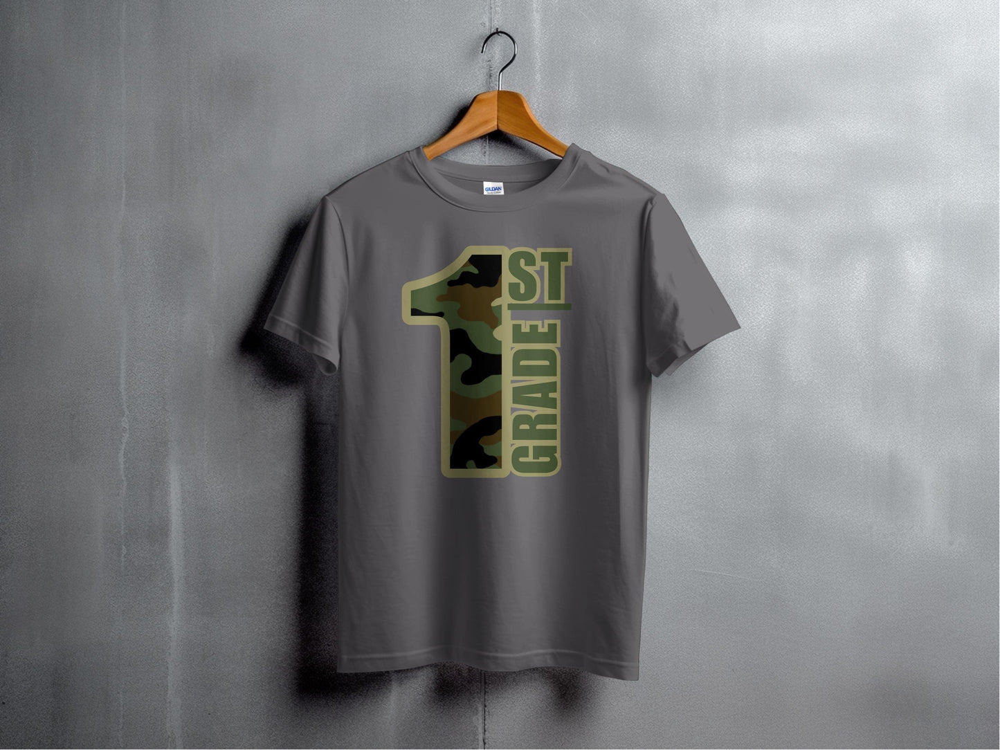 Jen Peete Designs Youth Clothing First Grade Camouflage Back to School T-Shirt