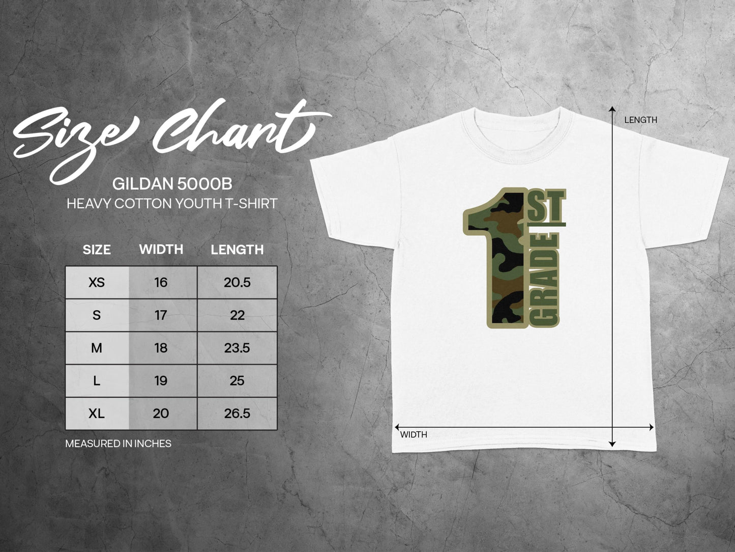 Jen Peete Designs Youth Clothing First Grade Camouflage Back to School T-Shirt