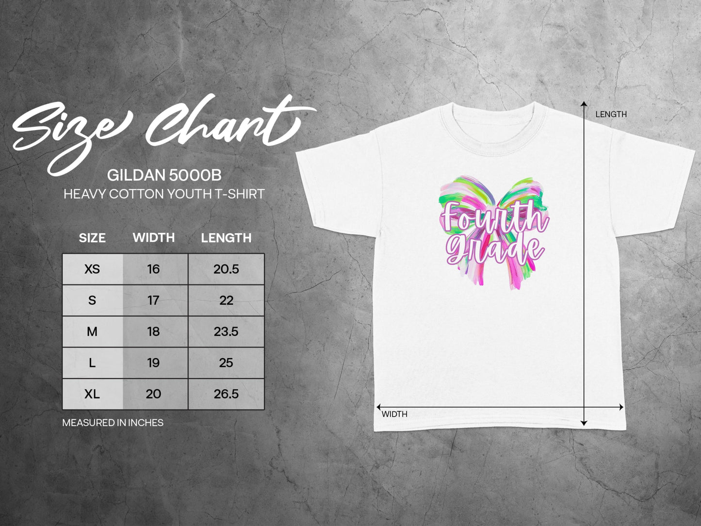 Jen Peete Designs Youth Clothing Fourth Grade Colorful Brush Strokes Bow Back to School T-Shirt