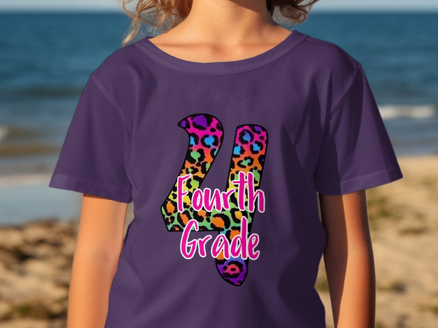 Jen Peete Designs Youth Clothing Leopard Print Back to School 4th Grade Graphic T-Shirts