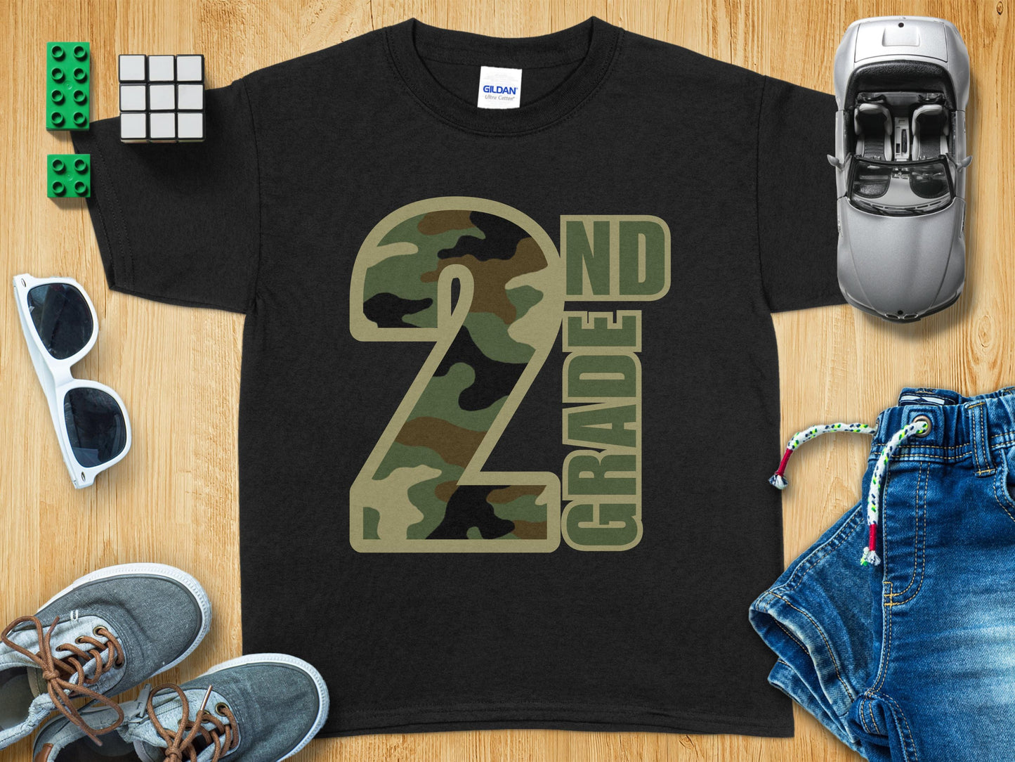 Jen Peete Designs Youth Clothing Second Grade Camouflage Back to School T-Shirt