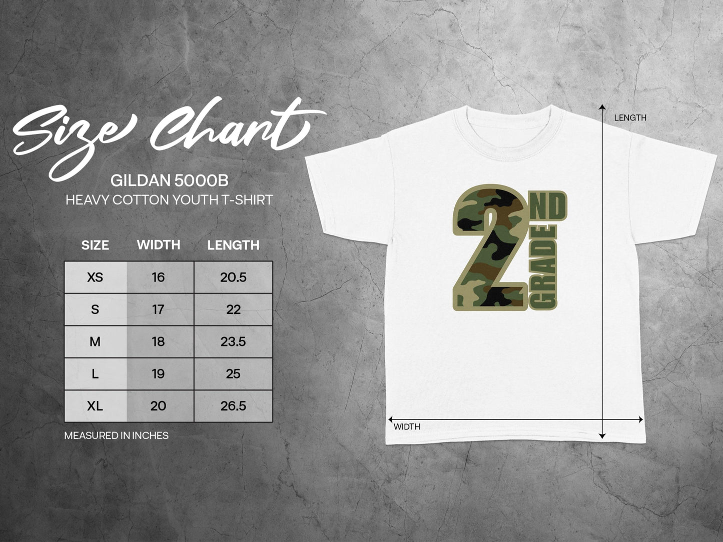 Jen Peete Designs Youth Clothing Second Grade Camouflage Back to School T-Shirt