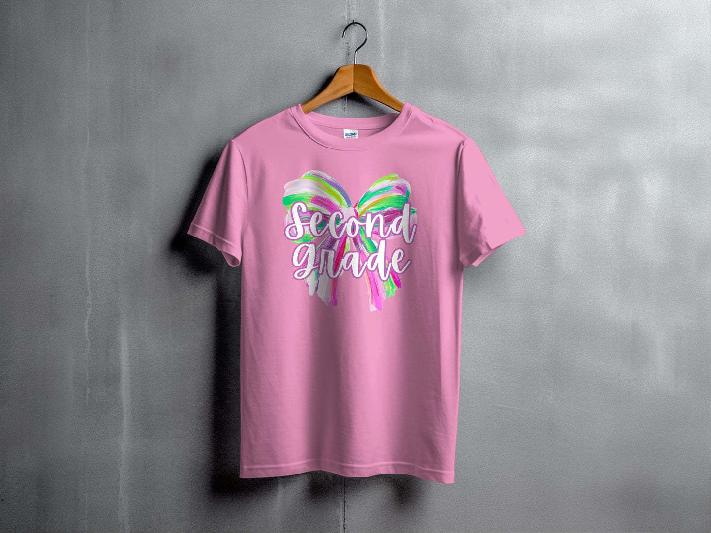 Jen Peete Designs Youth Clothing Second Grade Colorful Brush Strokes Bow Back to School T-Shirt