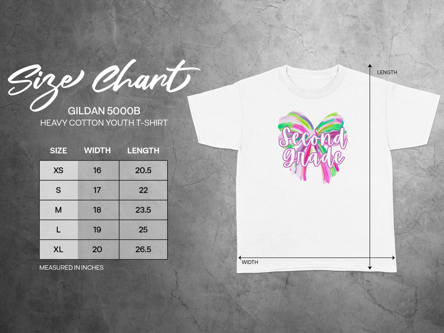 Jen Peete Designs Youth Clothing Second Grade Colorful Brush Strokes Bow Back to School T-Shirt