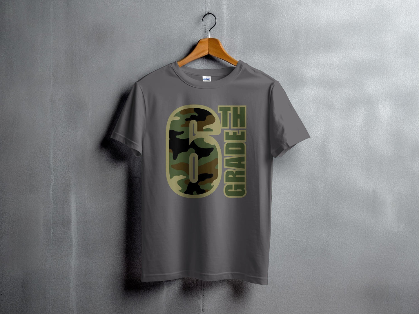 Jen Peete Designs Youth Clothing Sixth Grade Camouflage Back to School T-Shirt