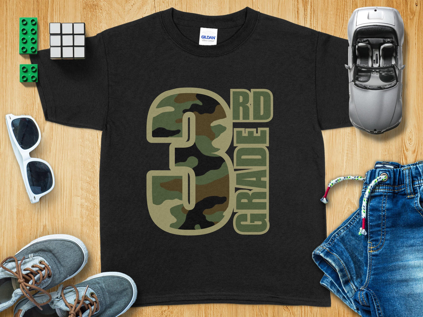 Jen Peete Designs Youth Clothing Third Grade Camouflage Back to School T-Shirt