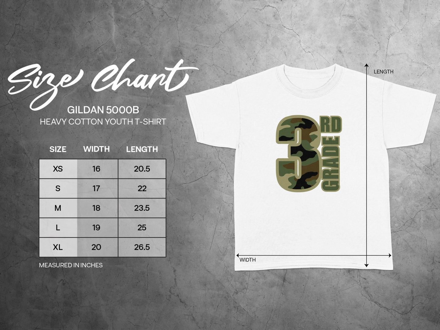 Jen Peete Designs Youth Clothing Third Grade Camouflage Back to School T-Shirt