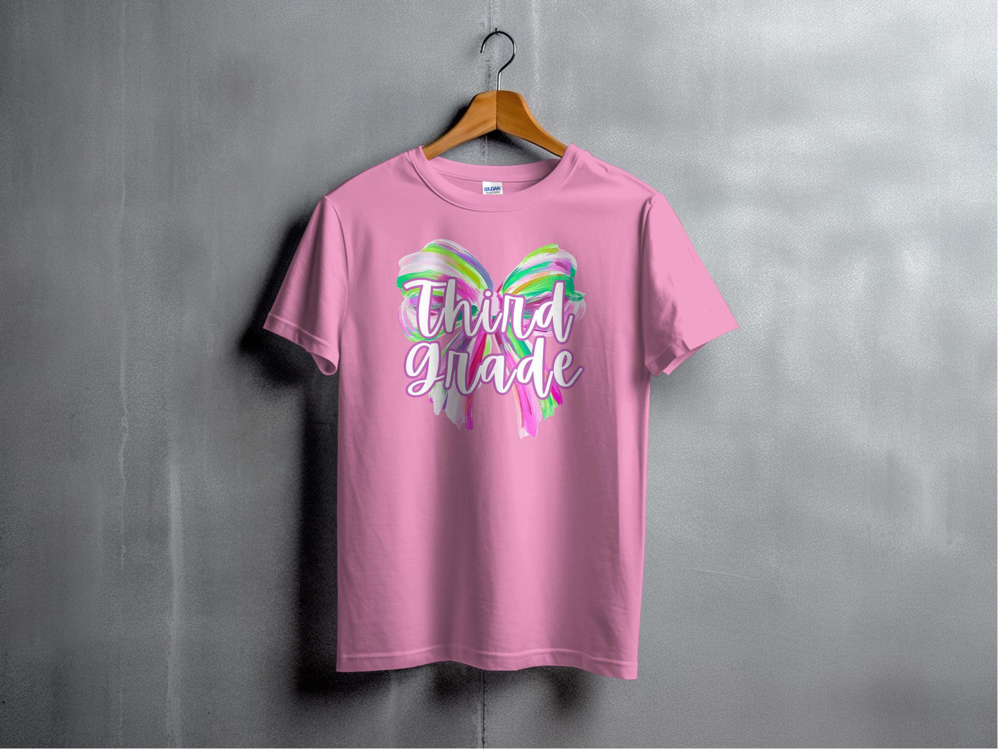 Jen Peete Designs Youth Clothing Third Grade Colorful Brush Strokes Bow Back to School T-Shirt