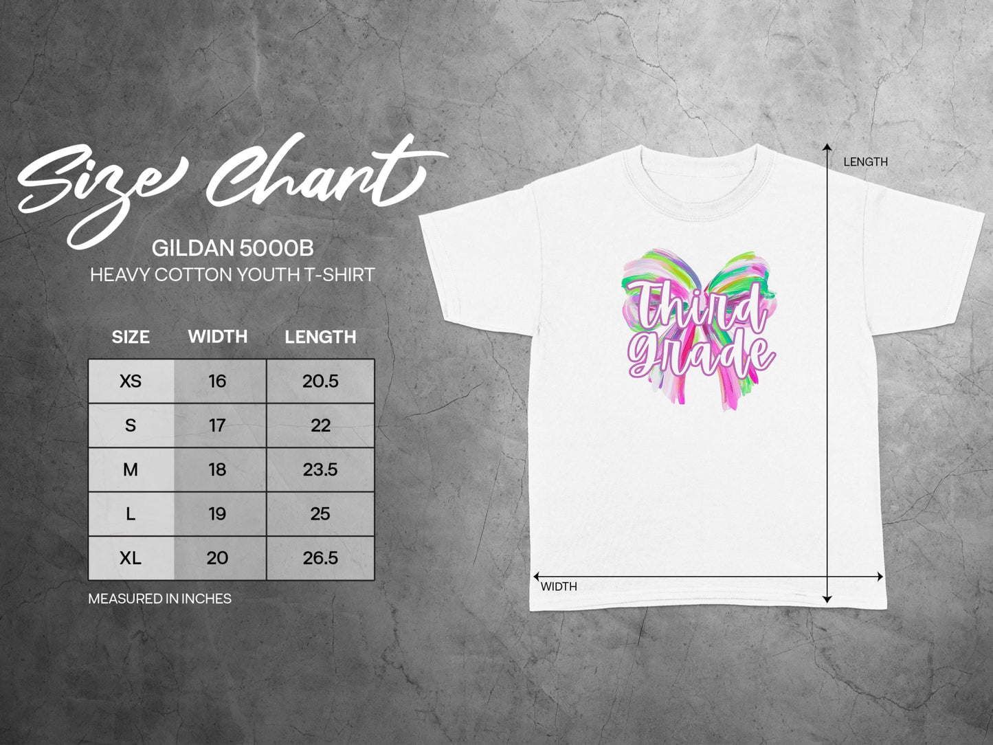Jen Peete Designs Youth Clothing Third Grade Colorful Brush Strokes Bow Back to School T-Shirt