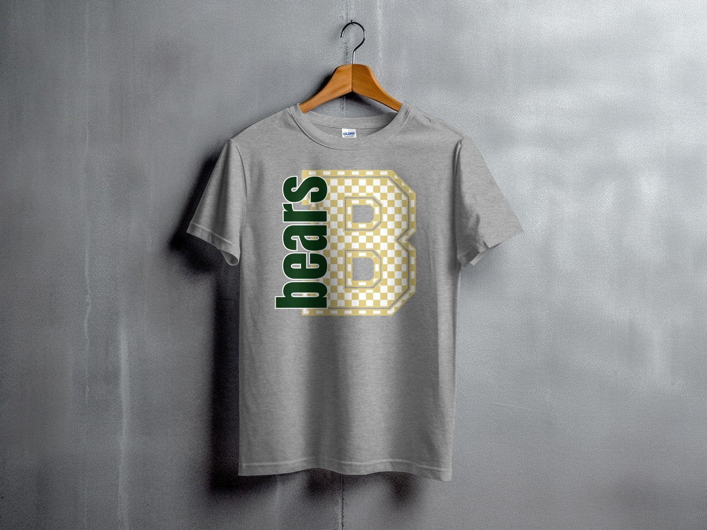 Jen Peete Designs Youth Clothing Youth Block Lettered Bears Spirit Shirt with Gold Checkered B