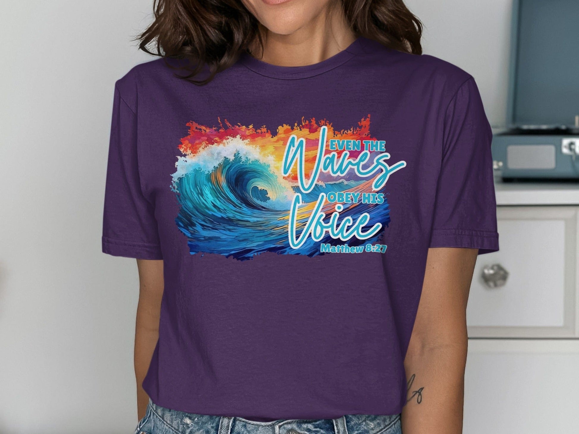 Jen Peete Designs Christian Clothing Even the Waves Obey His Voice Matthew 8 27 Christian T-Shirts