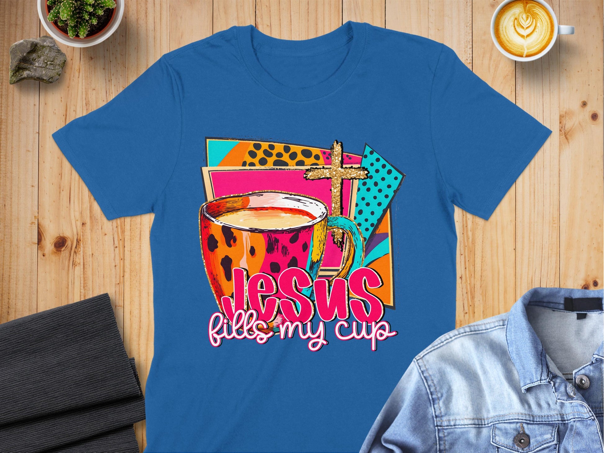 Jen Peete Designs Christian Clothing "Jesus Fills My Cup" Colorful Graphic T-Shirts