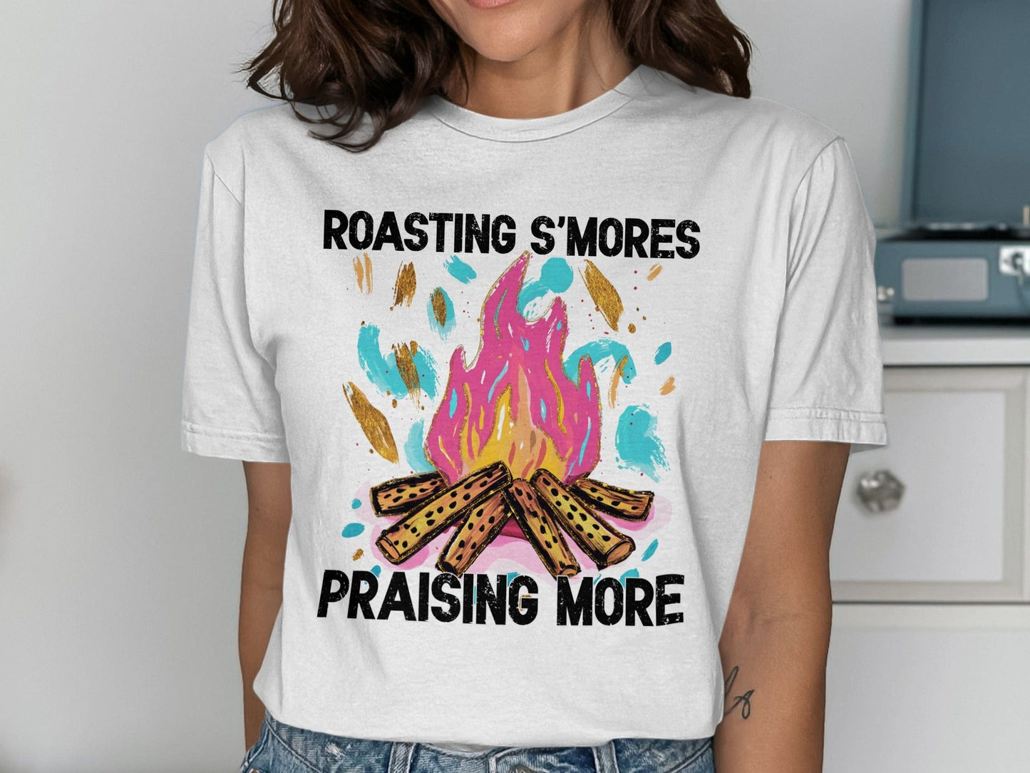 Jen Peete Designs Christian Clothing "Roasting S'mores Praising More" Graphic T-Shirts
