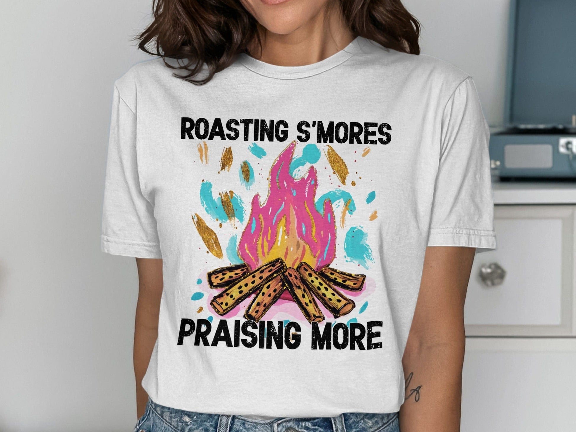 Jen Peete Designs Christian Clothing "Roasting S'mores Praising More" Graphic T-Shirts