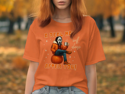 Jen Peete Designs Clothing T-shirts A Real Man Will Chase After You Ghost Face Graphic T-Shirt