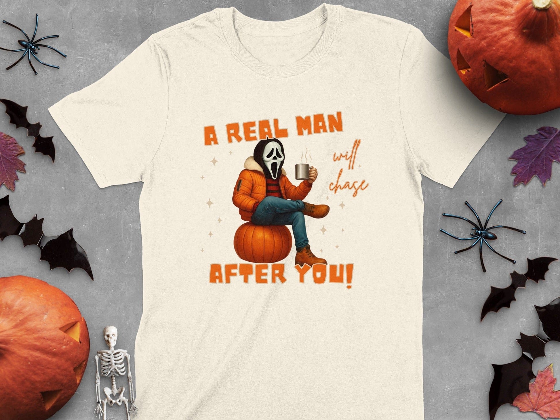 Jen Peete Designs Clothing T-shirts A Real Man Will Chase After You Ghost Face Graphic T-Shirt