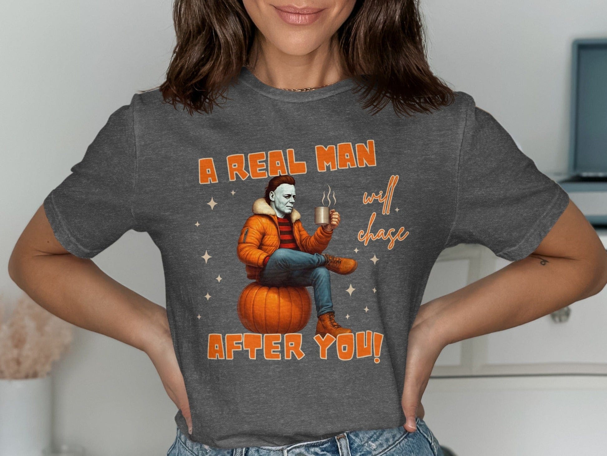 Jen Peete Designs Clothing T-shirts A Real Man Will Chase After You Michael Graphic T-Shirt