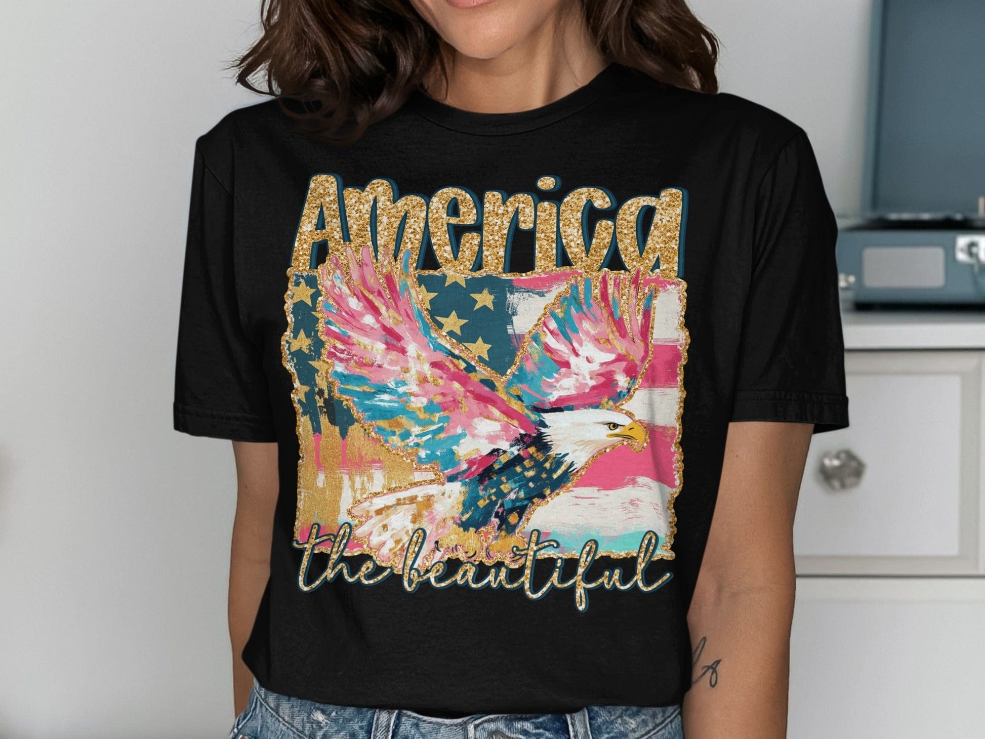 Jen Peete Designs Clothing T-shirts America the Beautiful Patriotic Eagle Design T-Shirt