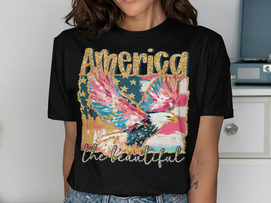 Jen Peete Designs Clothing T-shirts America the Beautiful Patriotic Eagle Design T-Shirt