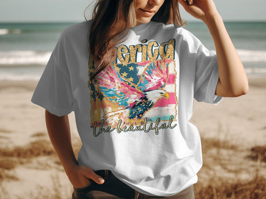 Jen Peete Designs Clothing T-shirts America the Beautiful Patriotic Eagle Design T-Shirt
