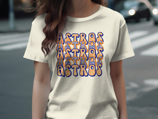 JPD Clothing T-shirts Astros Blue And Orange Leopard Print Design T-Shirt