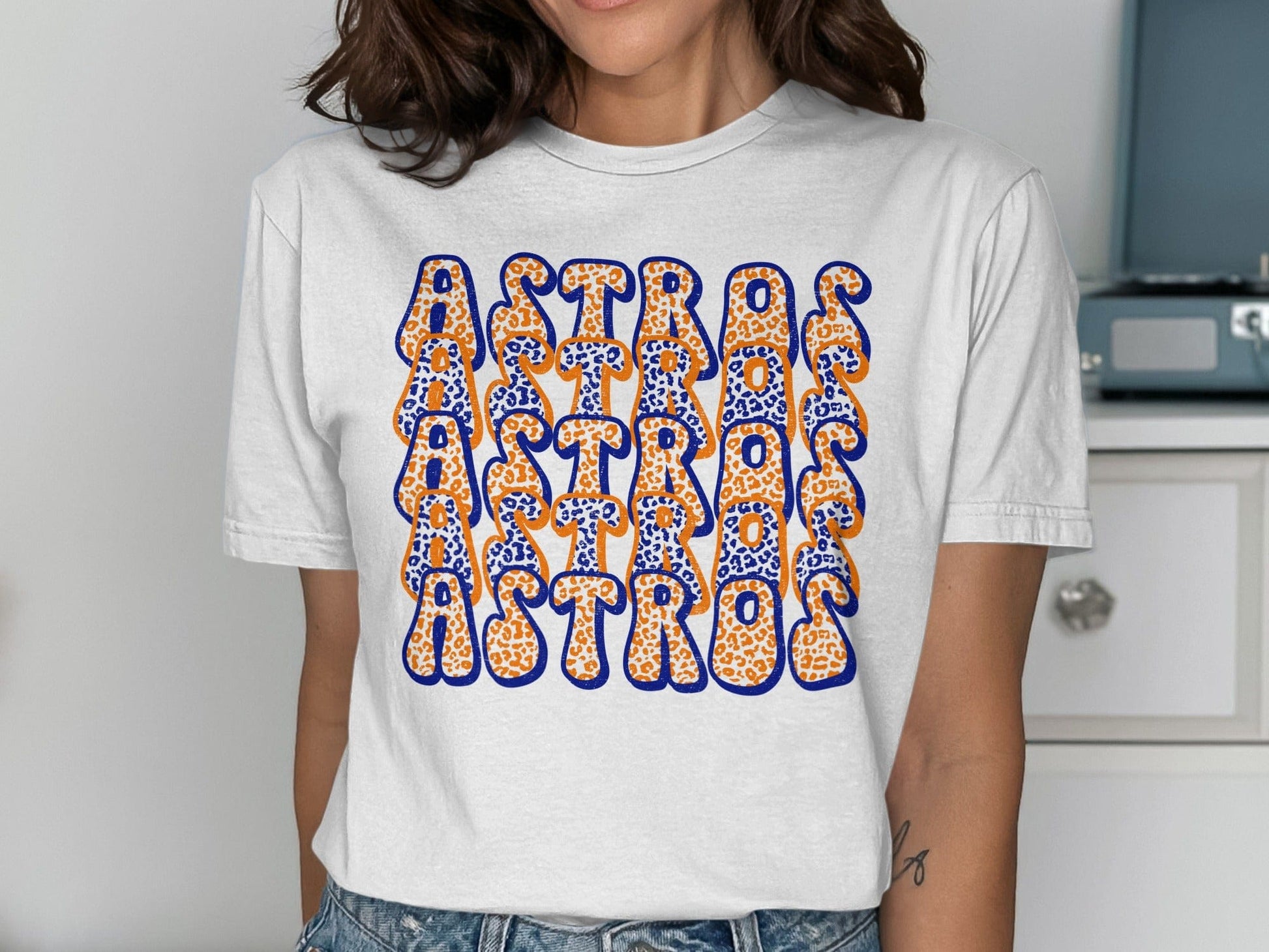 JPD Clothing T-shirts Astros Blue And Orange Leopard Print Design T-Shirt