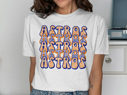 JPD Clothing T-shirts Astros Blue And Orange Leopard Print Design T-Shirt