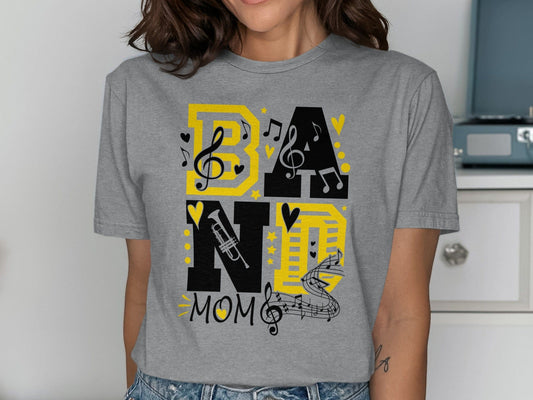 Jen Peete Designs Clothing T-shirts Band Mom Stacked Design With Musical Notes T-Shirts