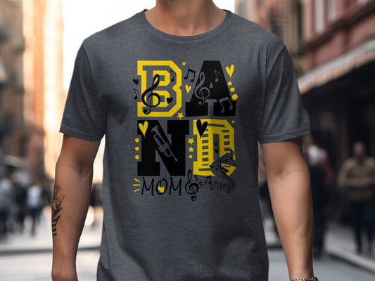 Jen Peete Designs Clothing T-shirts Band Mom Stacked Design With Musical Notes T-Shirts
