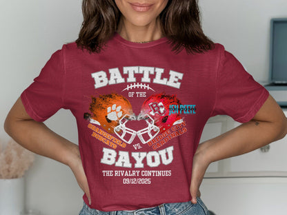 Jen Peete Designs Clothing T-shirts Battle of the Bayou Spirit Shirt (Cardinals & Bobcats)