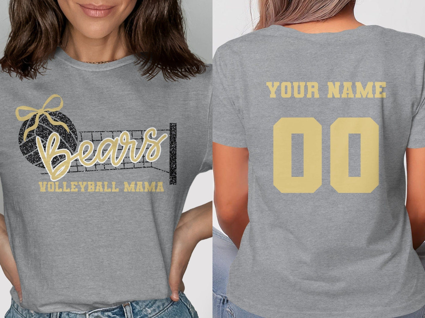 Jen Peete Designs Clothing T-shirts Bears (Gold) Glitter Volleyball Mama Spirit Shirt