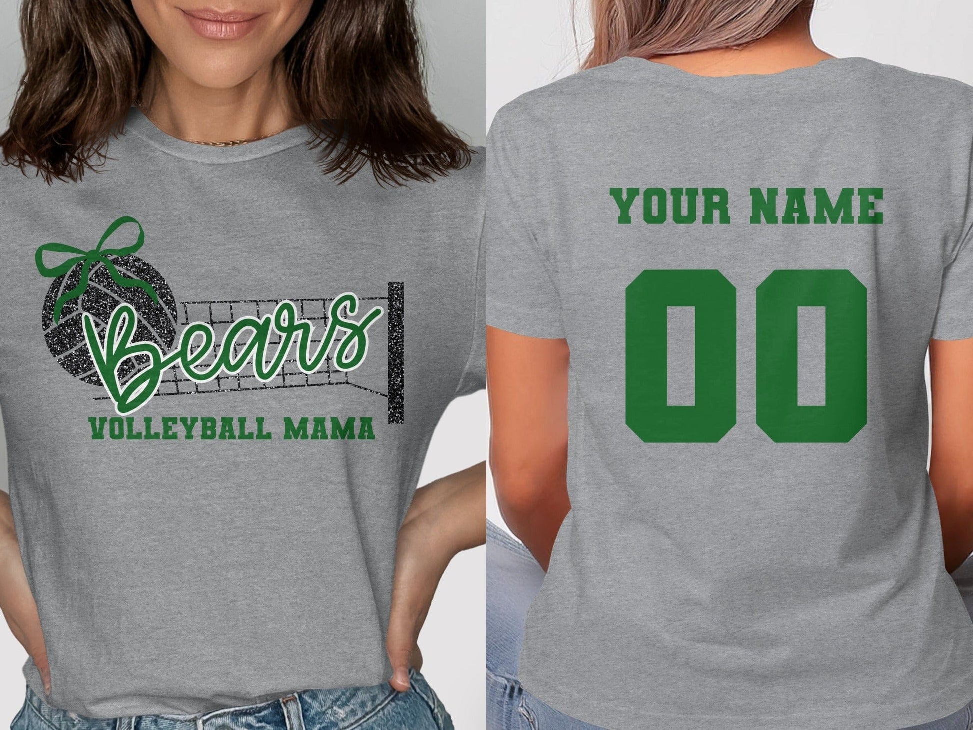 Jen Peete Designs Clothing T-shirts Bears (Green) Glitter Volleyball Mama Spirit Shirt
