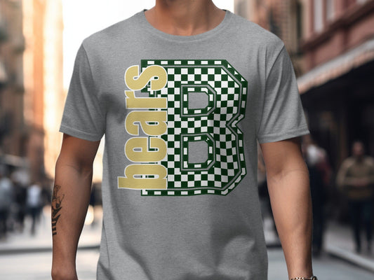 Jen Peete Designs Clothing T-shirts Block Letter Bears Spirit Shirt with Checkered B