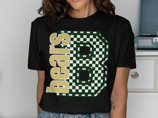 Jen Peete Designs Clothing T-shirts Block Letter Bears Spirit Shirt with Checkered B