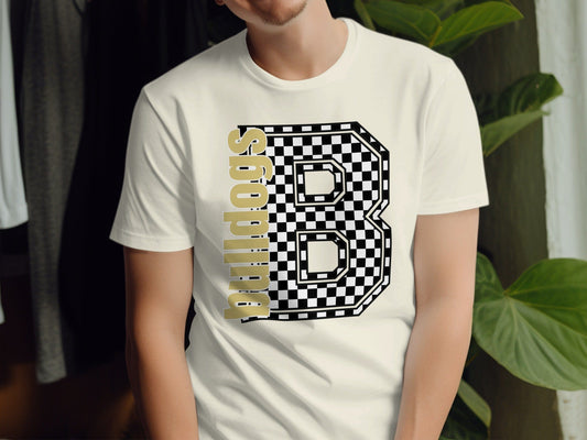 Jen Peete Designs Clothing T-shirts Block Letter Bulldogs Spirit Shirt with Checkered B