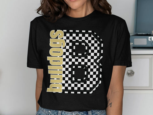 Jen Peete Designs Clothing T-shirts Block Letter Bulldogs Spirit Shirt with Checkered B