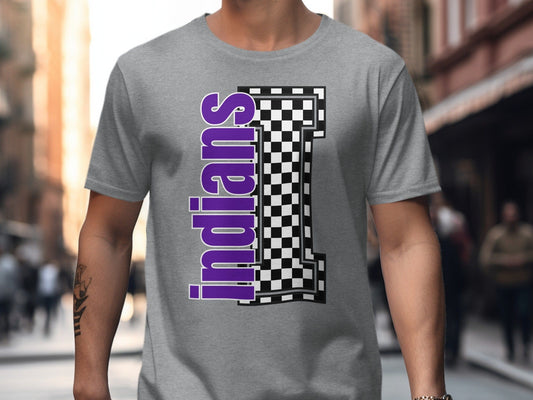 Jen Peete Designs Clothing T-shirts Block Letter Indians Spirit Shirt with Checkered I