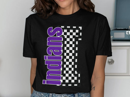 Jen Peete Designs Clothing T-shirts Block Letter Indians Spirit Shirt with Checkered I