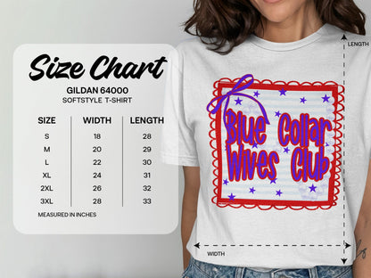 Jen Peete Designs Clothing T-shirts Blue Collar Wives Club with Pearls and Bow Graphic T-Shirt